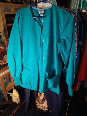 Landau Teal Women's Snap-Front Scrub Jacket